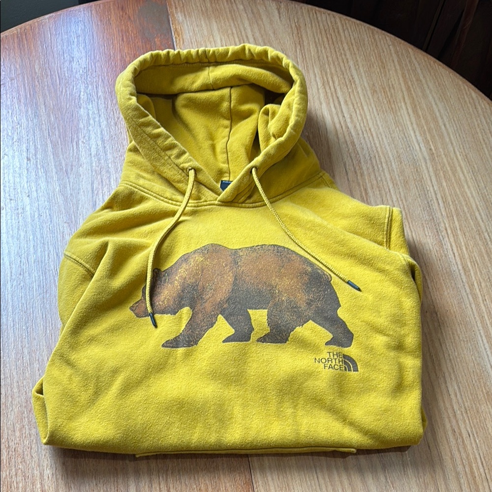 The North Face Yellow Sweater with Bear Graphic